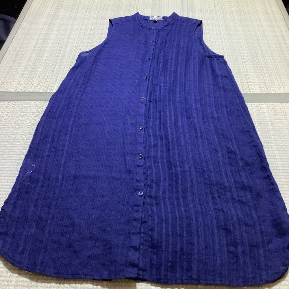 Eileen Fisher Sleeveless Blue Button-Down Tunic Dress